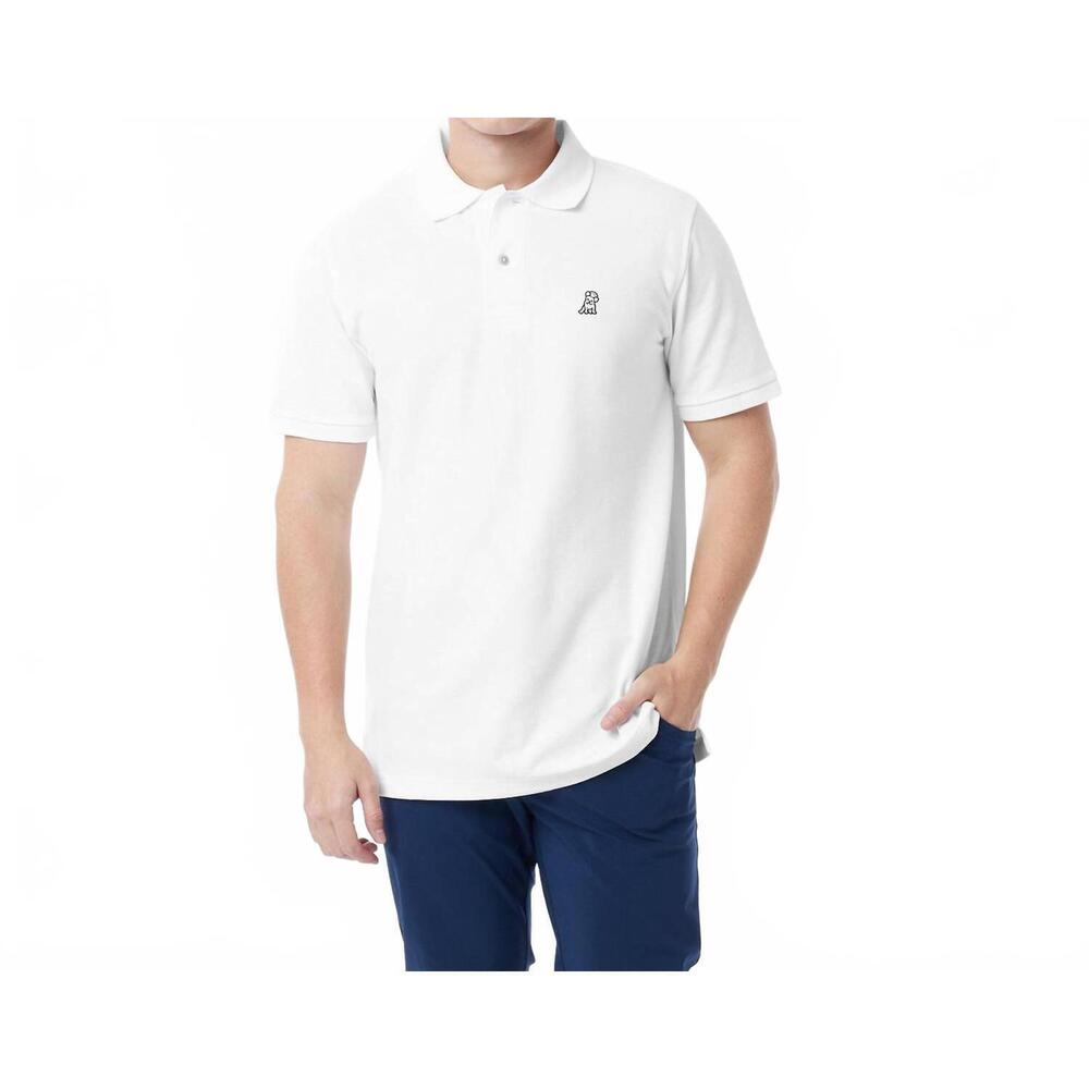 NEW JAMES BARK regular fit polo shirt with french bulldog logo in white